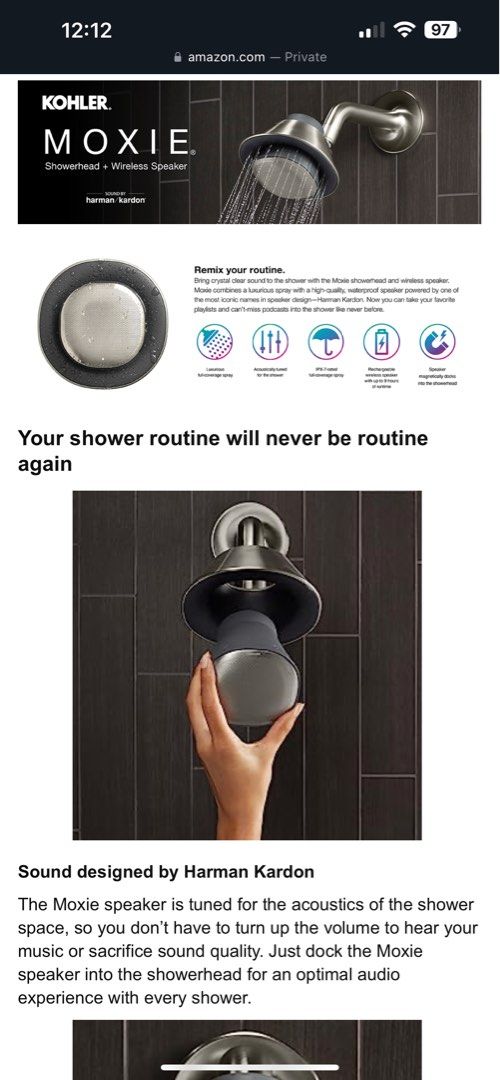 Kohler Showerhead + Speaker (Harman Kardon), TV & Home Appliances