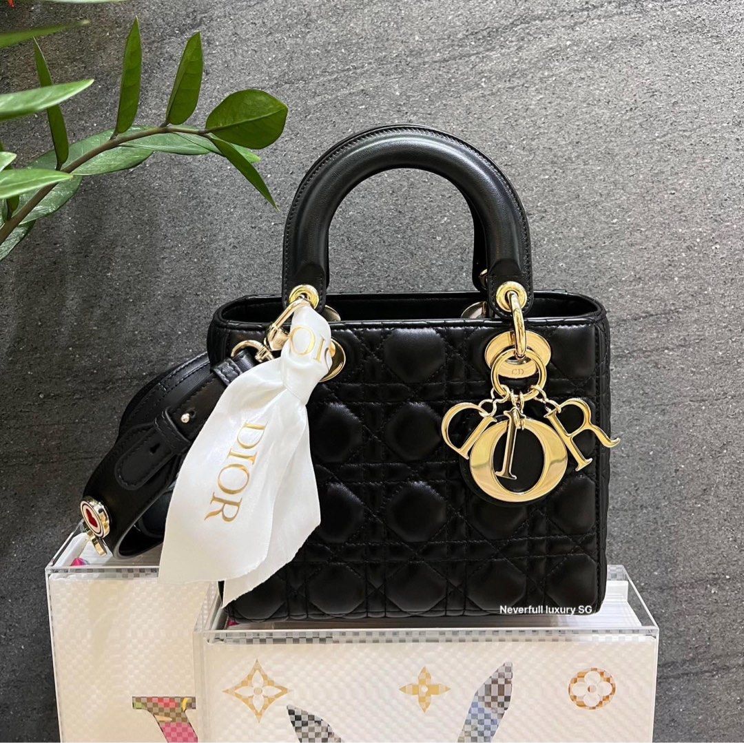 Lady Dior Small Black Lambskin Ghw Bag