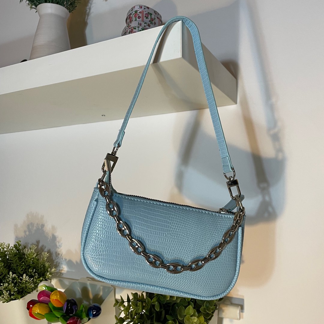 Baby Blue Pushlock Closure Plastic Handbag With Chain -SheIn(Sheinside) |  Plastic handbag, Bags, Trending handbag