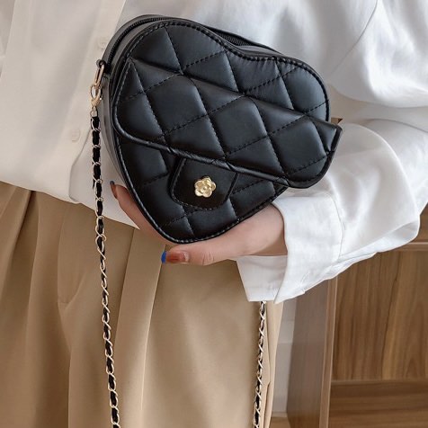 Like Chanel BRAND NEW NO BRAND Black quilted embossed heart love shaped shoulder sling crossbody dinner event bag