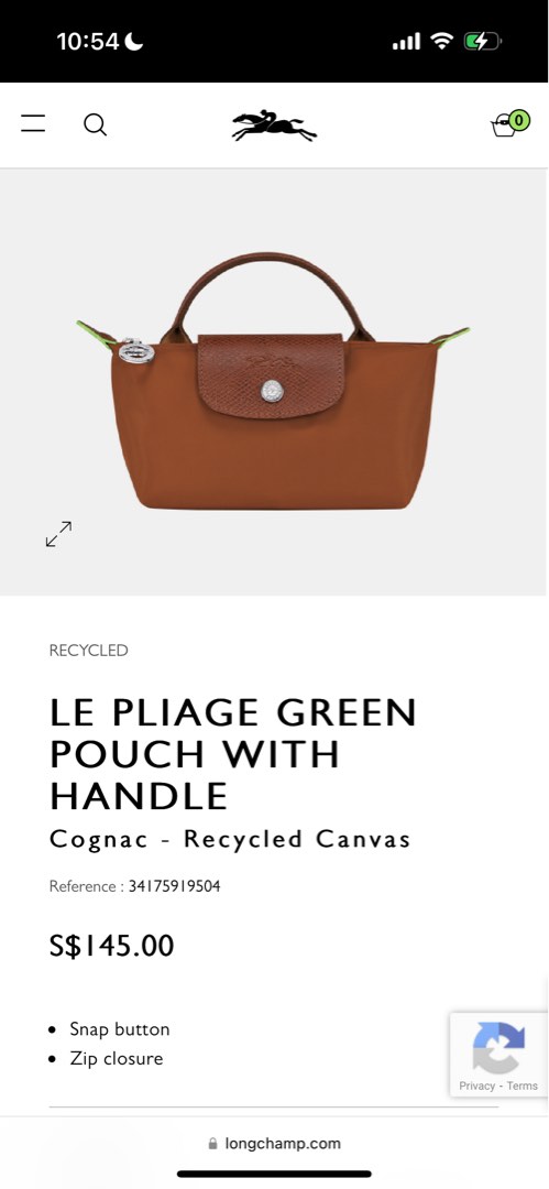 LONGCHAMP Le Pliage Green Pouch with Handle (COGNAC)