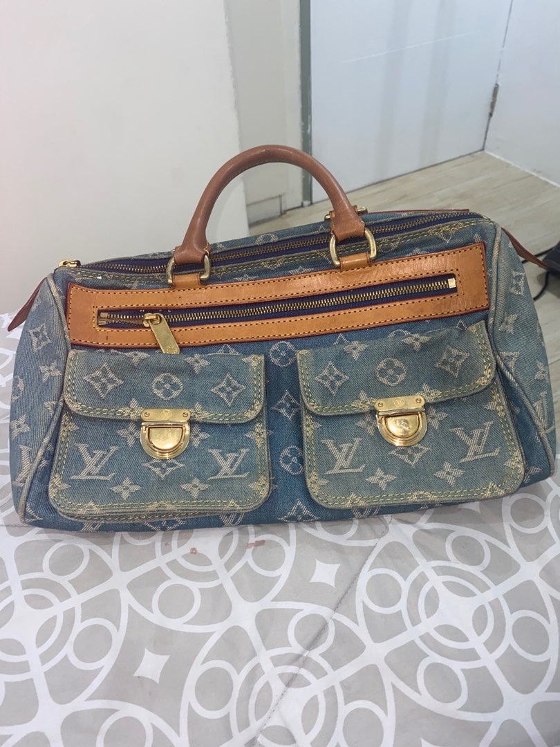 Louis Vuitton Pink Monogram Denim Neo Speedy Brown Beige Leather