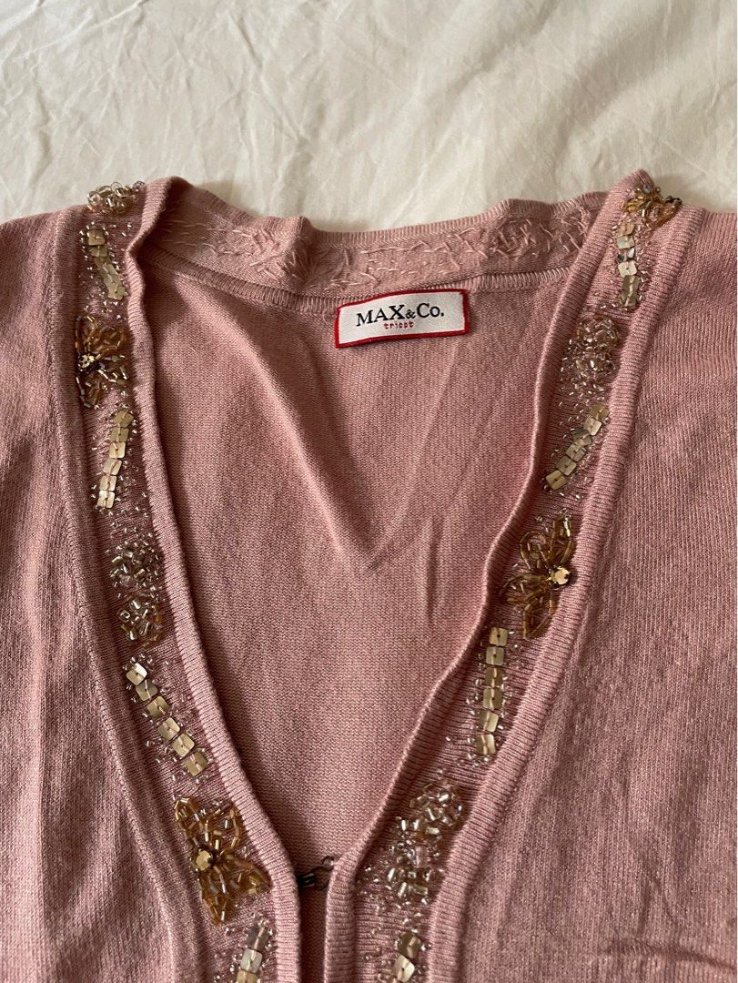 Max co mauve pink beaded embroidered sweater top Women s Fashion