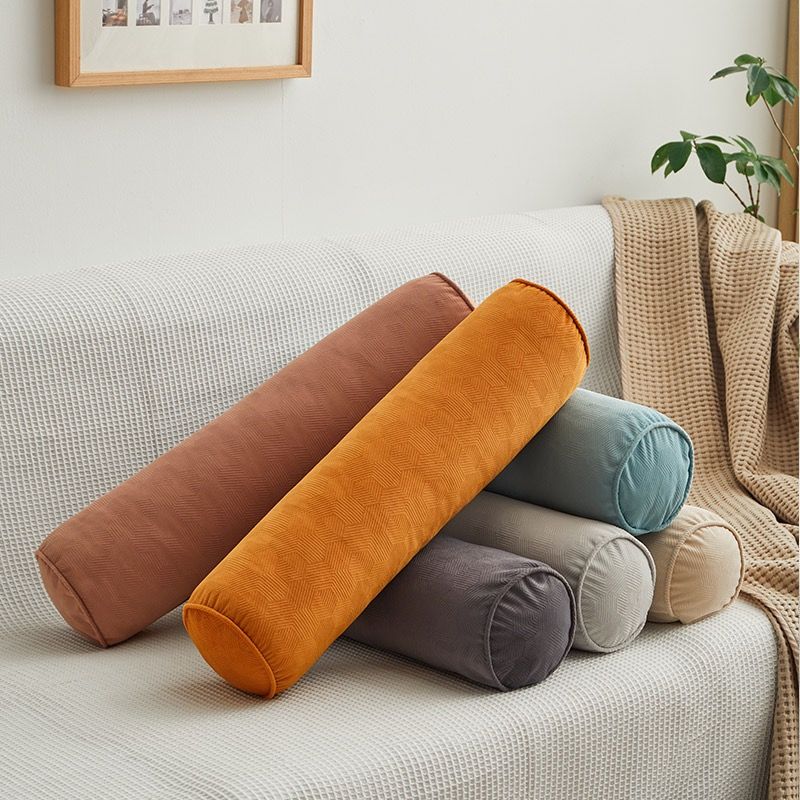 Modern Luxury Hexagon Imprint Velvet Round Bolster Lower Backrest