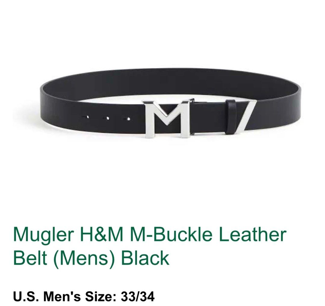 Mugler H&M M-Buckle Leather Belt Black in Leather with Silver-tone - US