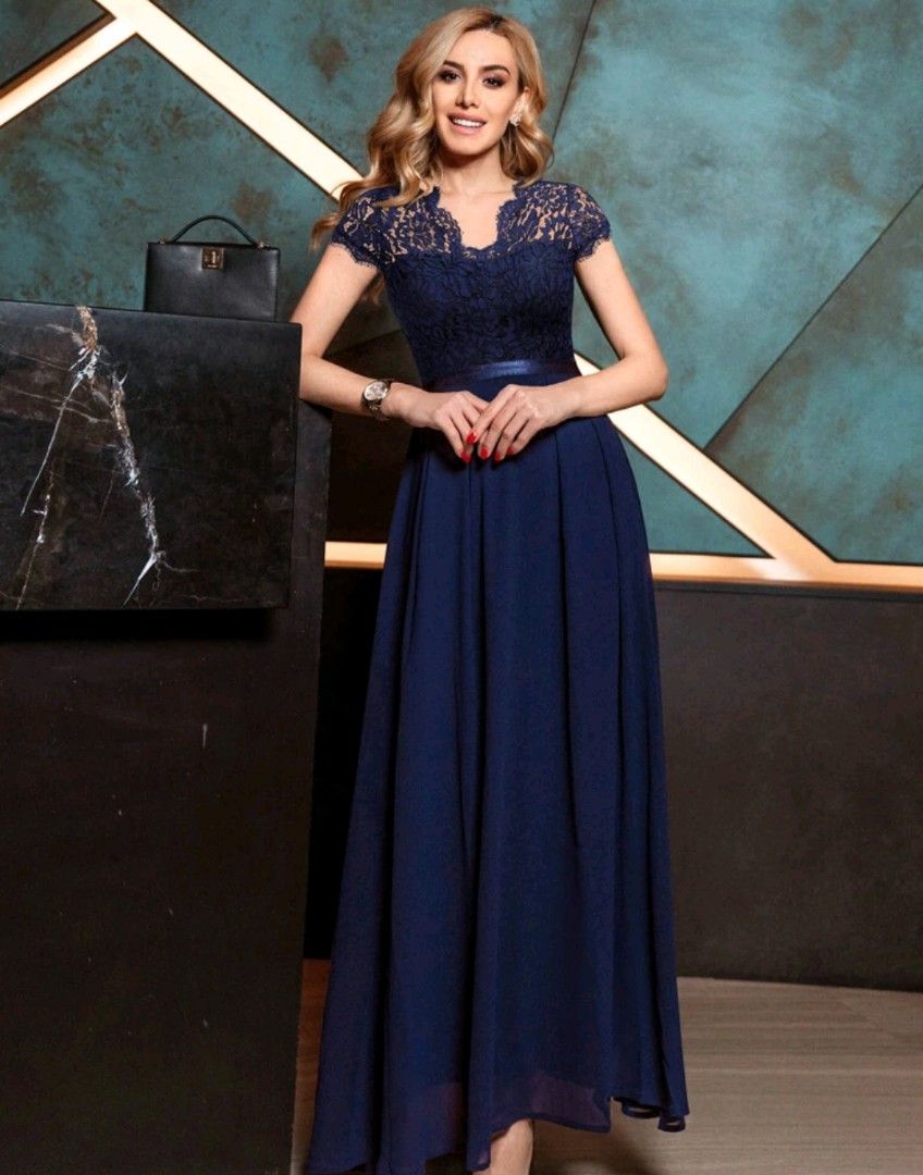 Navy Blue Fitted Prom Dress  Daniellys Boutique
