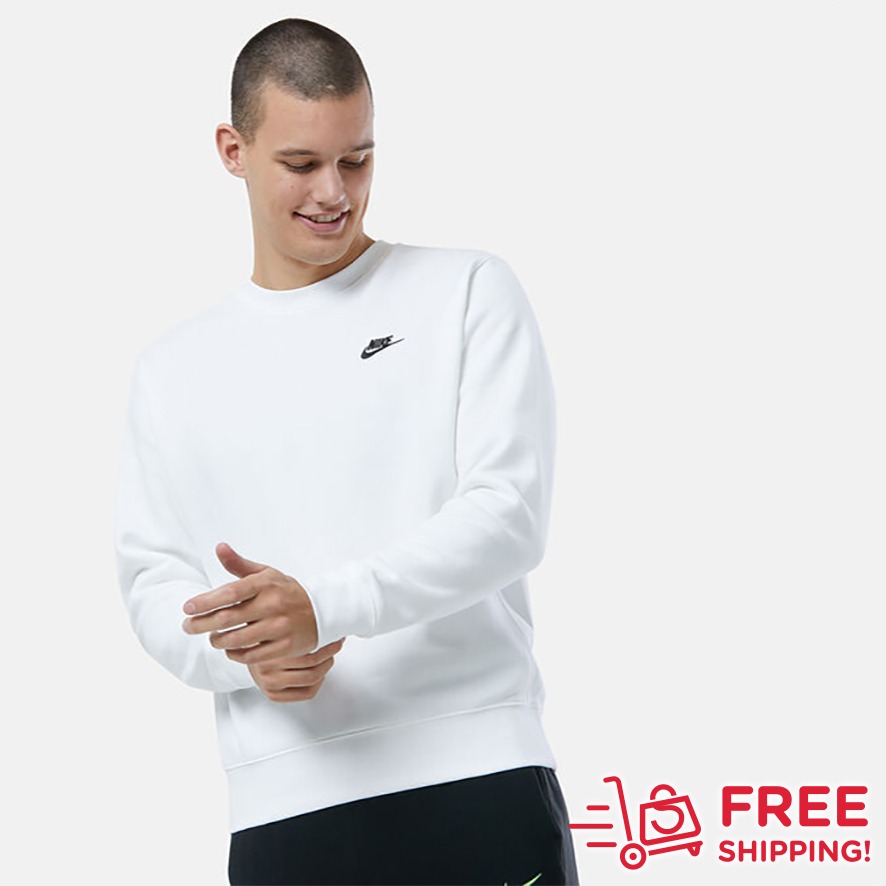 NIKE Mens Club White Fleece Crewneck Sweatshirt Men s Fashion
