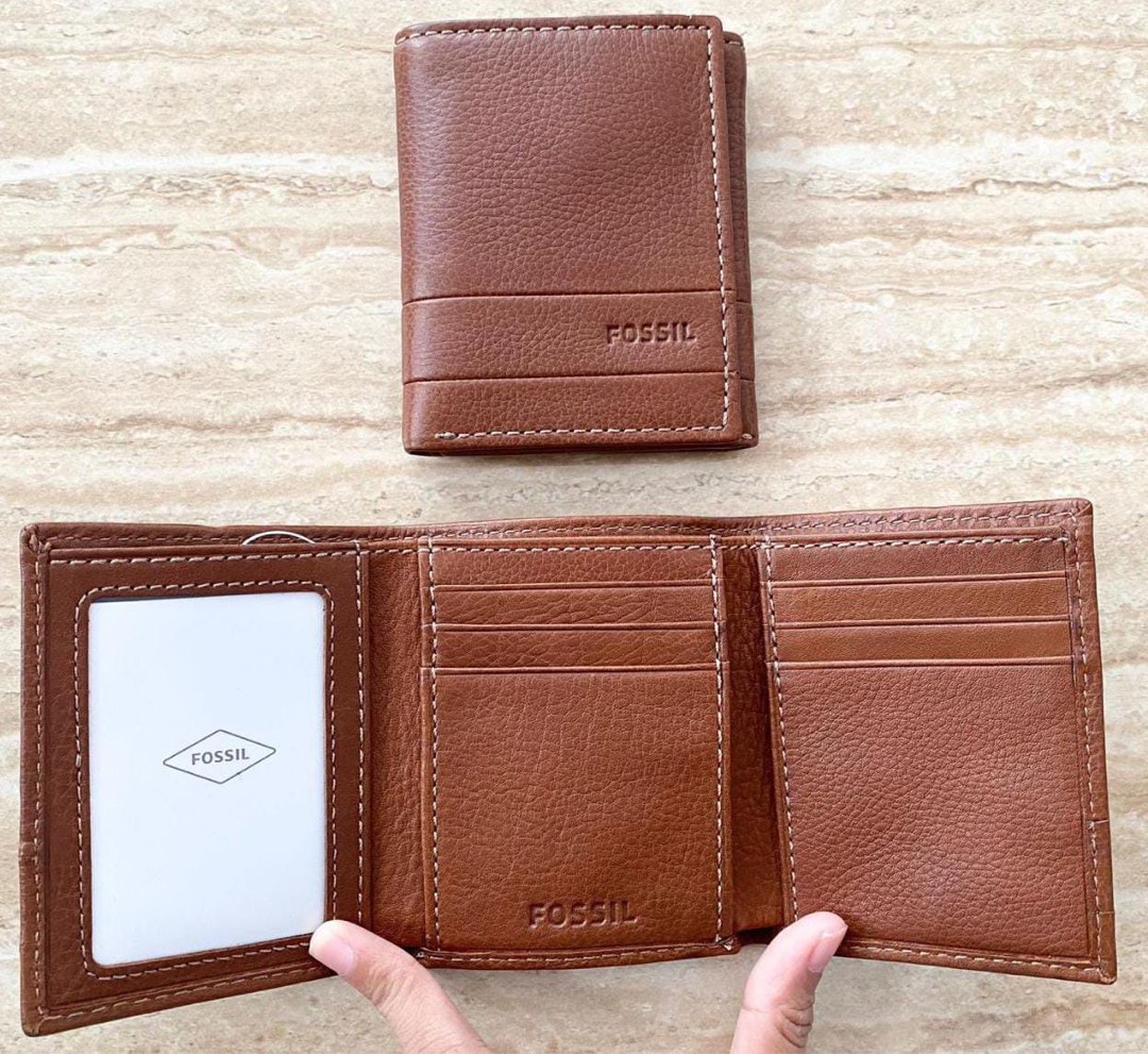 NO BOX Fossil Lufkin Trifold Medium Brown uang kertas masuk dan slot kartu banyak Barang Mewah Tas Dompet di Carousell