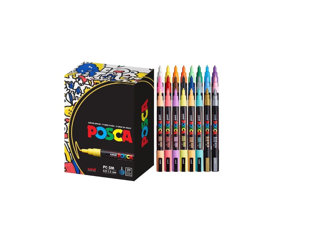  24 Posca Paint Markers, 3M Fine Posca Markers with Reversible  Tips, Posca Marker Set of Acrylic Paint Pens