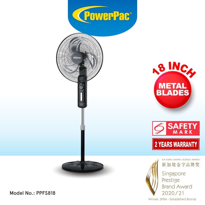 PowerPac Stand Fan, Metal Blade Stand Fan 18inch, Furniture & Home