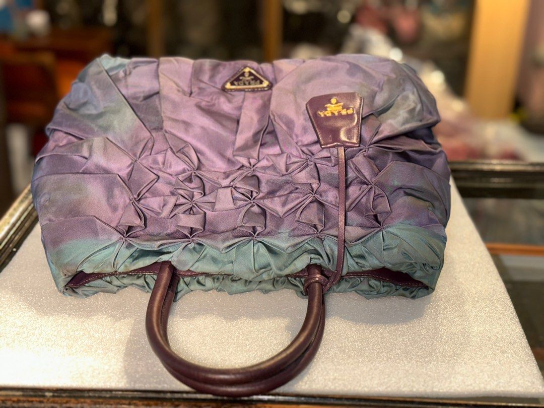 Prada Purple Pleated Tessuto Nylon Medium Tote