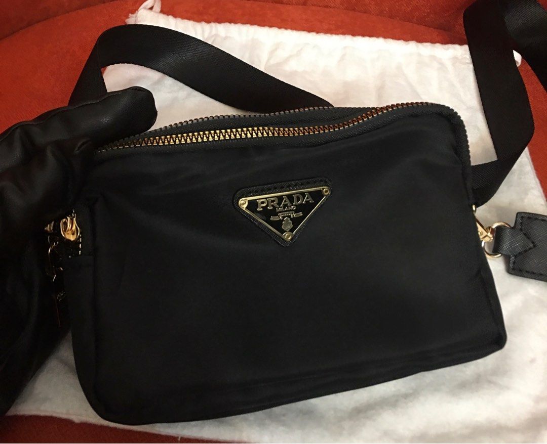 Prada Tessuto Canvas Men s Sling Bag in Gold Hardware Women s Fashion Bags Wallets Cross body Bags on Carousell