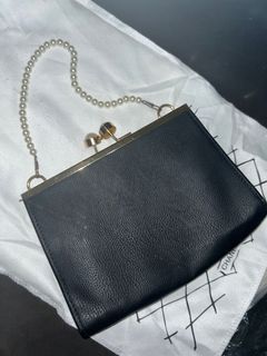 Preloved Black Clutch with Pearls on handle Wedding Bag