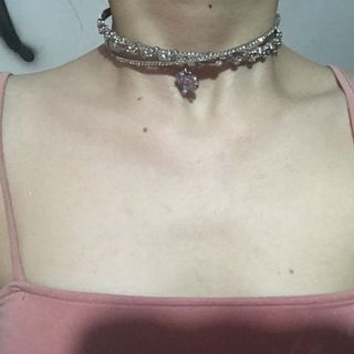 purple sparkle heart choker necklace Y2k