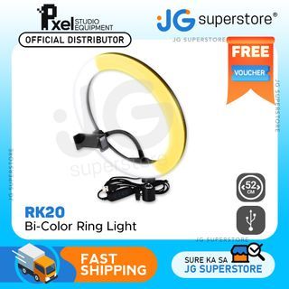 Pxel RK20 Bi-Color Ring Light 26cm 10-inches Base USB Interface for Youtube, Livestream, Podcast and Live Mobile with Phone Holder (Light only) | JG Superstore