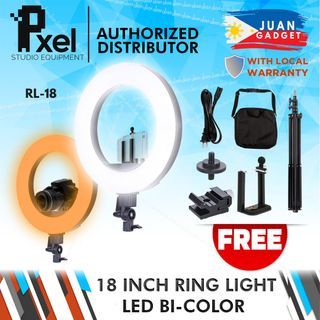Pxel RL-18 RL18 LED Lamp Bi-Color Ring Light 18 inches 3200K-5500K Photography Studio Beauty Vlog Lighting Makeup, Livestream with Stand   | JG Superstore
