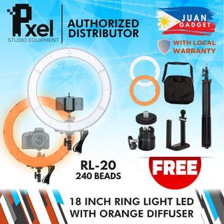 Pxel RL-20 240 LED Beads 18 Inch Ring Light Bi Color Diffuser with Stand for Make up / Vlogging / Studio / Beauty / Product Photography Livestream With Studio Beauty Vlog Free Stand  | JG Superstore