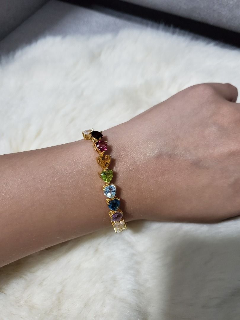 Rainbow Heart Pastel Multigem Crystal Bracelet Women s Fashion