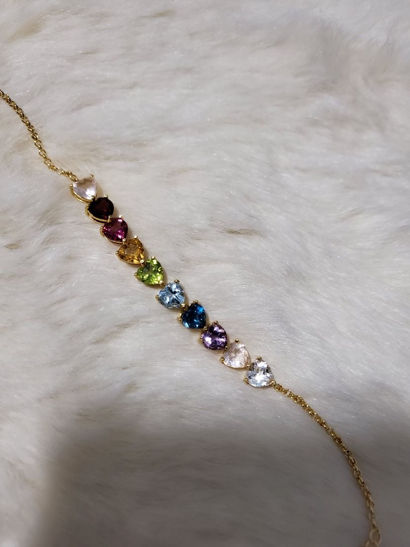 Rainbow Heart Pastel Multigem Crystal Bracelet Women s Fashion