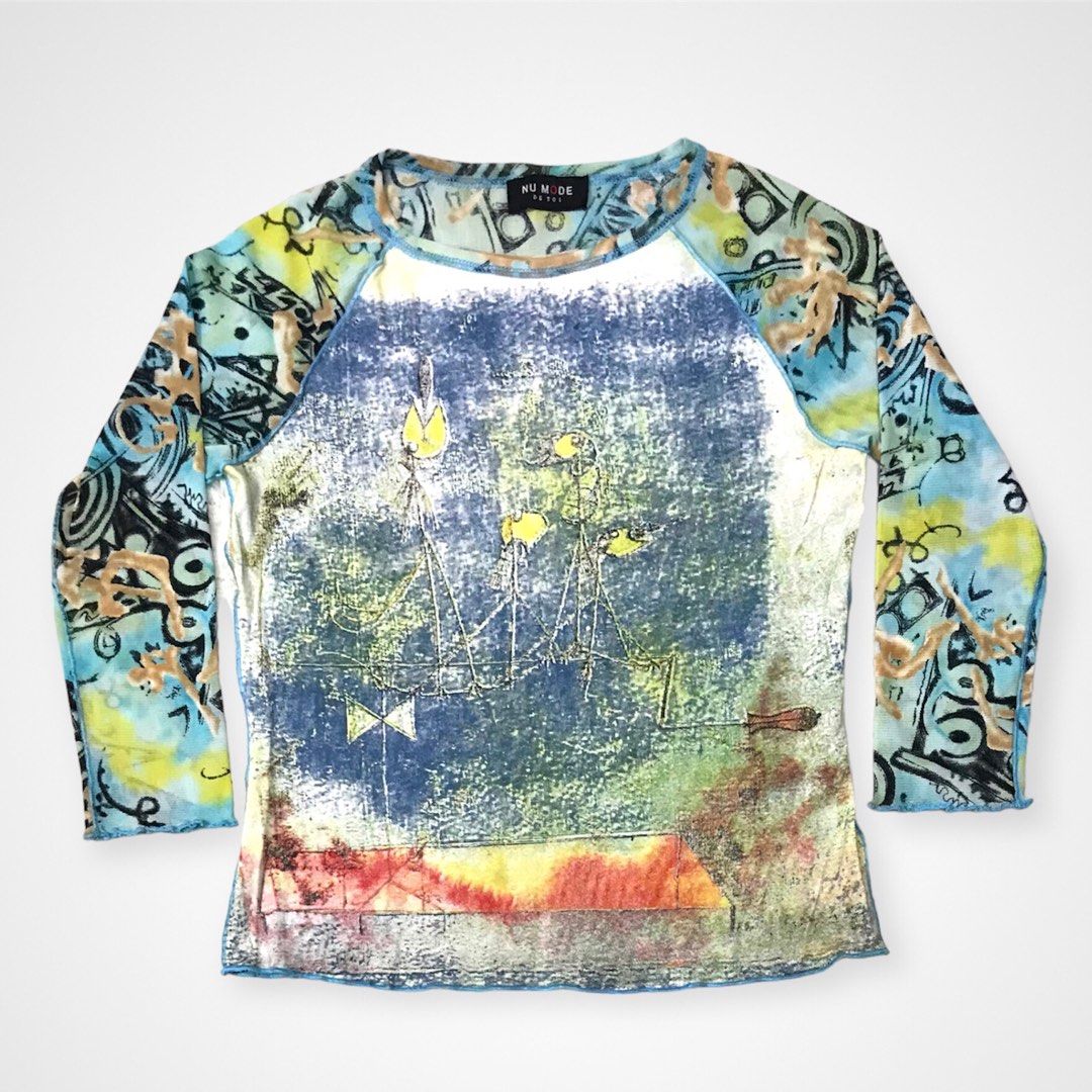 Rare NU Mode De Toi Abstract Funky Graphic Mesh Reversible Top