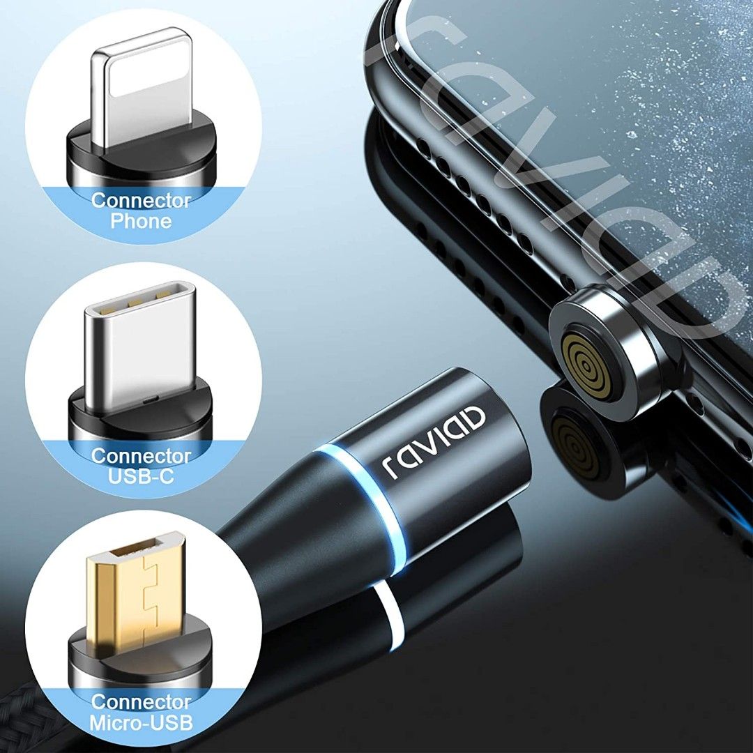 Raviad 3-in-1 Magnetic Charging Cable, Fast Charge & Sync for Micro USB ...