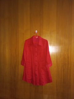 Red Shirt Butik Leaf tunik not zara uniqlo