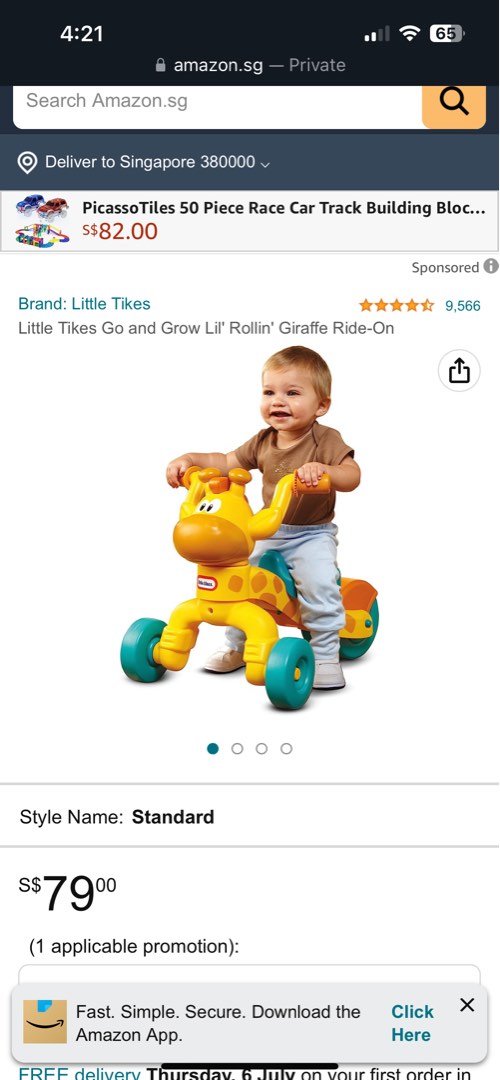 Rideon bike Little Tikes Giraffe Go and Grow, Babies & Kids, Infant