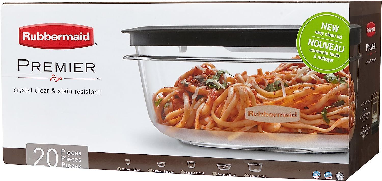 Rubbermaid Premier Food Storage Containers, 20Piece Set, Grey (1937643