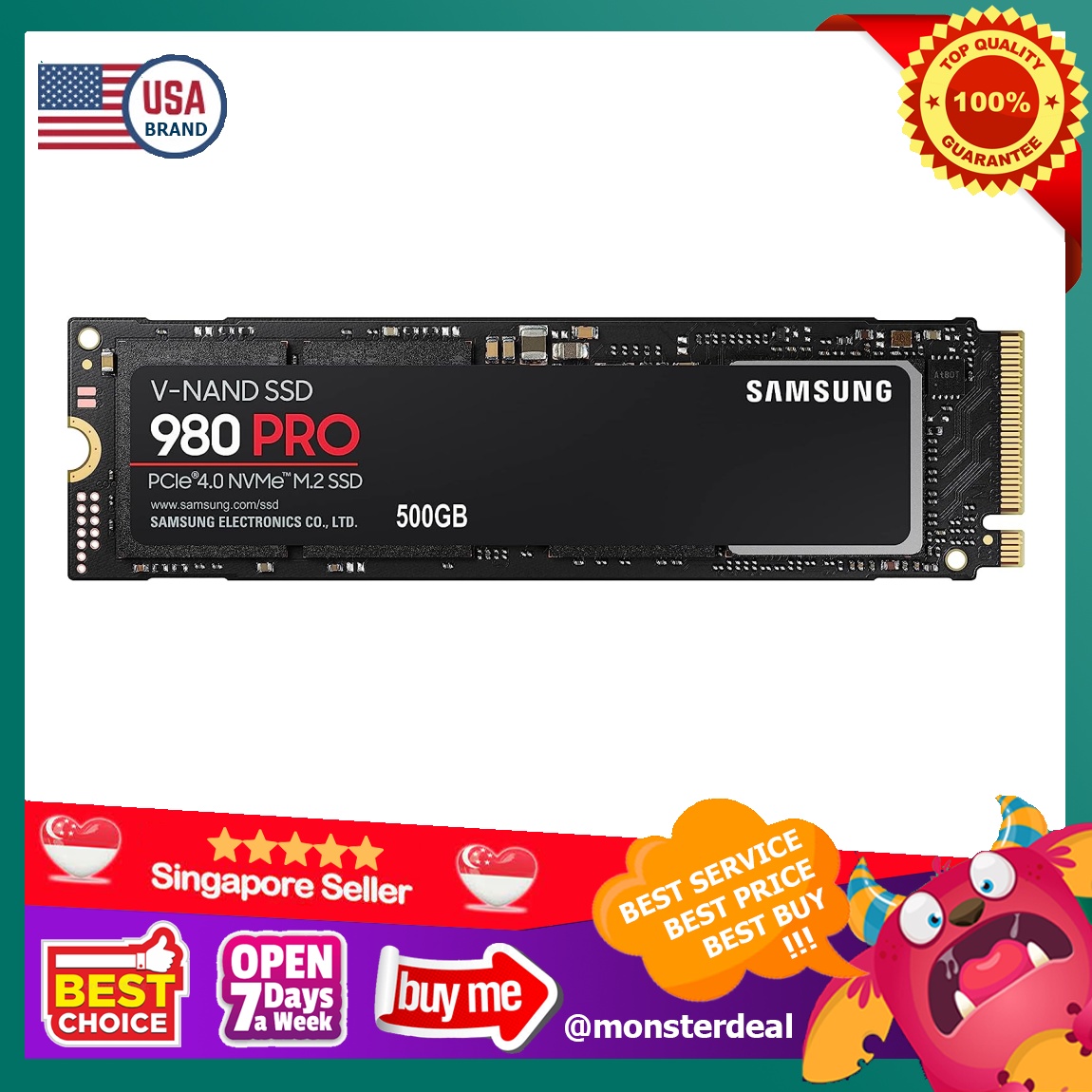SAMSUNG 980 PRO 500GB PCIe NVMe Gen4 Internal Gaming SSD M.2 (MZ ...