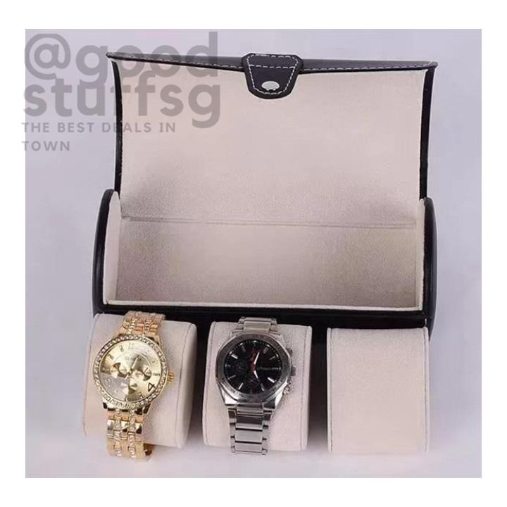 SG FREE 3 Slot Watch Travel Case Leatherette Roll Jewelry