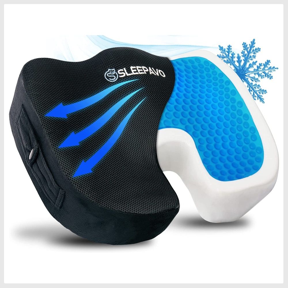 Sleepavo Black Memory Foam Seat Cushion for Office Chair Cooling