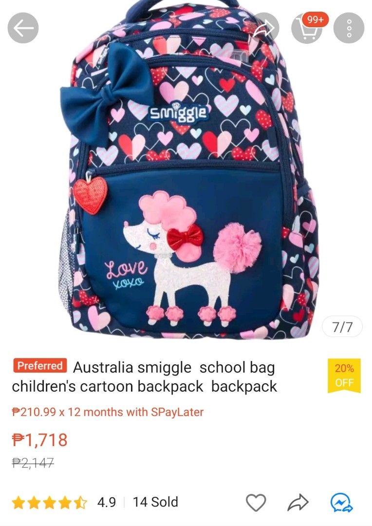 Smiggle poodle backpack sales