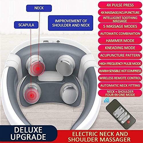 4D Smart Electric Neck Massager Intelligent Neck and Shoulder Massager Magnetic Pulse Heated Fatigue Pain Relief Massager with Remote Control