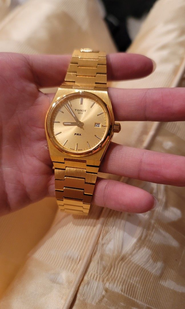 Tissot PRX 35mm Gold, 名牌, 手錶- Carousell