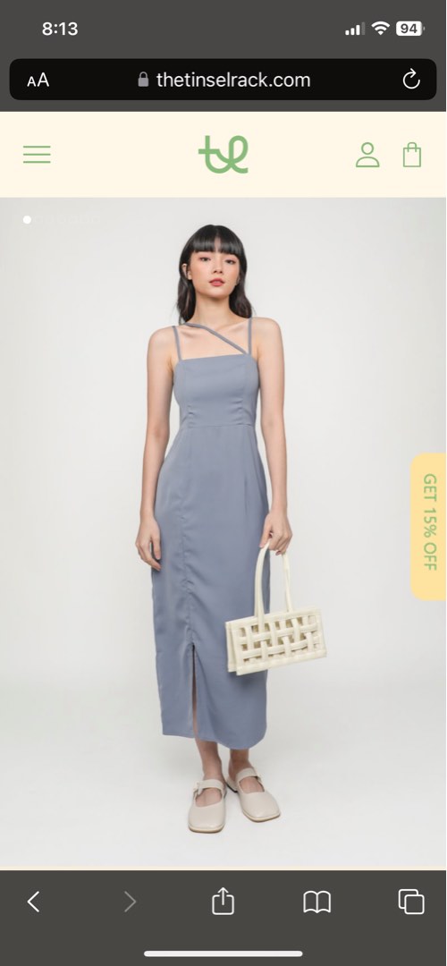 Krista Asymmetrical Strap Midi Dress (Misty Blue)
