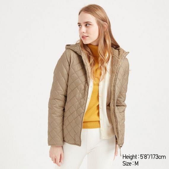 women pile lined fleece quilted parka
