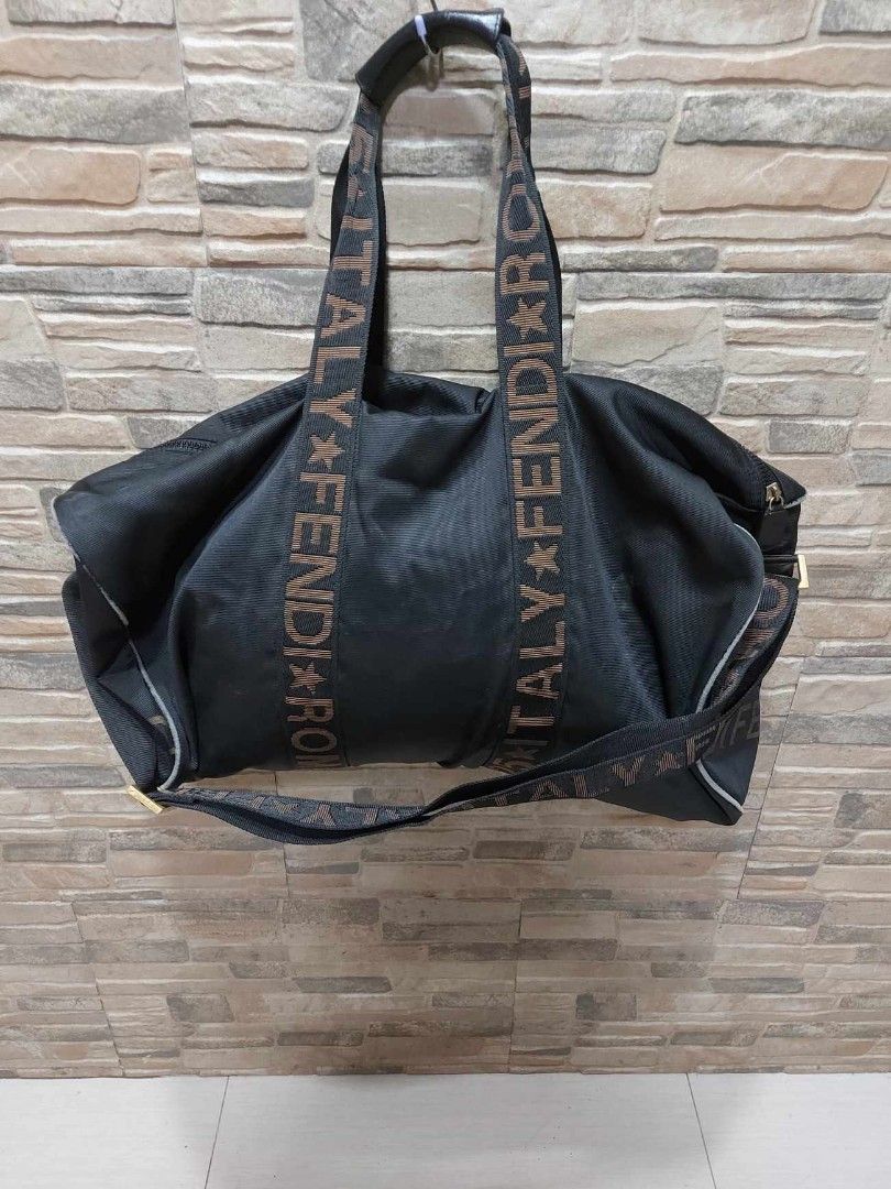 Fendi Black Roma Star Italy 5 Boston Duffle Bag with Strap Pouch