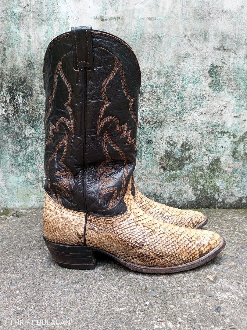 VINTAGE NOCONA BROWN LEATHER SNAKESKIN COWBOY BOOTS STYLE 8317C