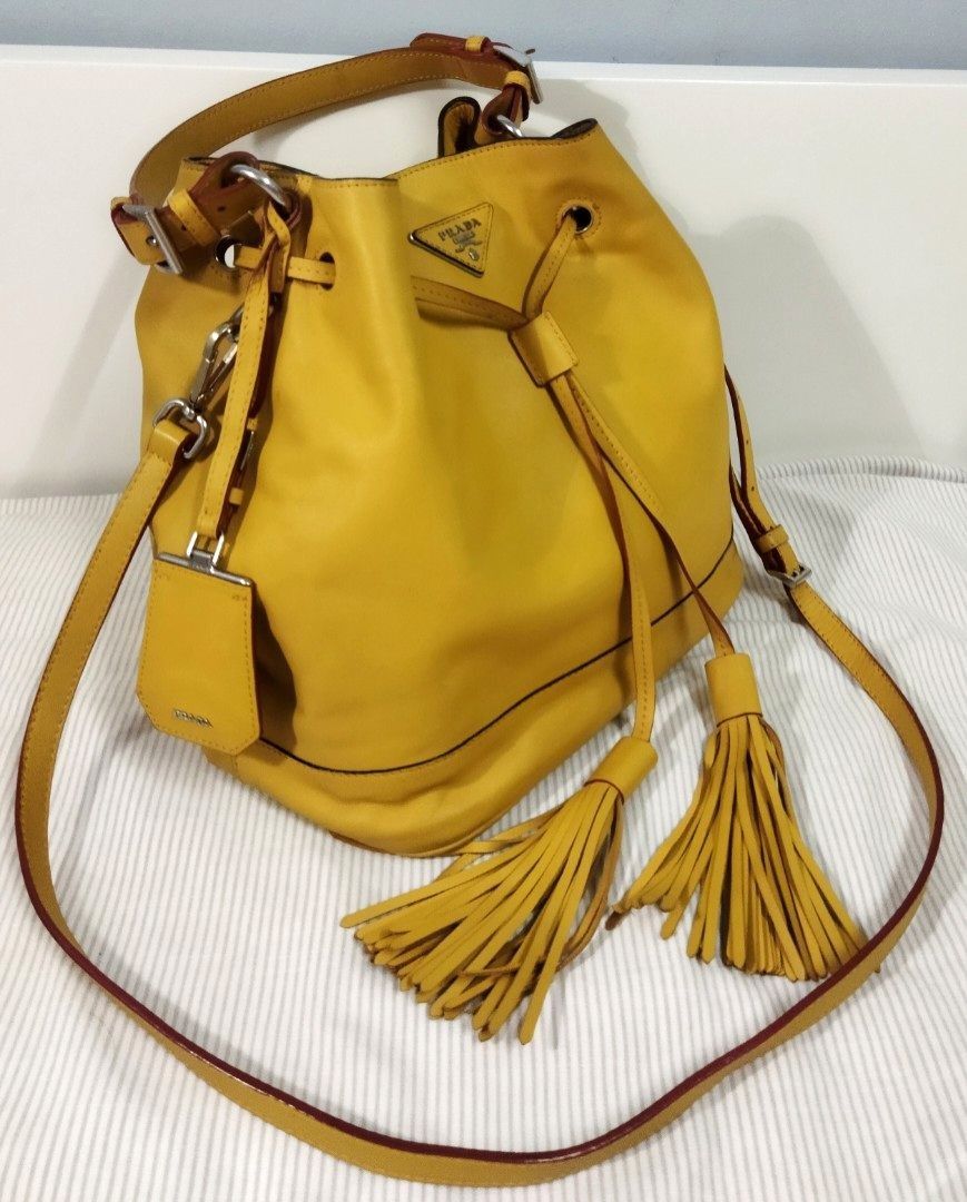 Prada bucket bag In mustard canvas and leather Leather w…