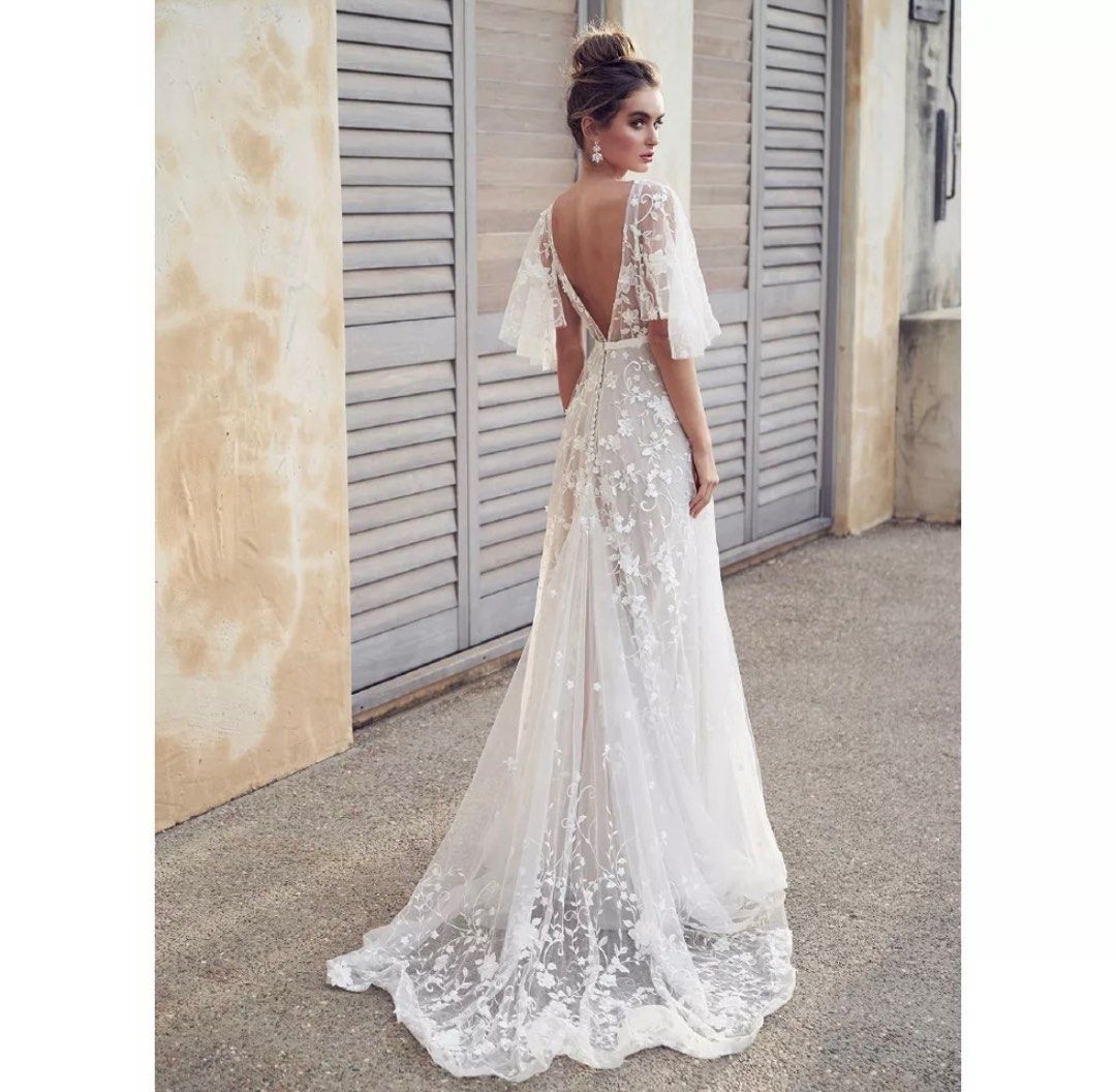 Wedding Pre wedding v neck backless elegant lace maxi dress gown