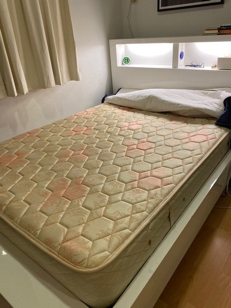 White Laminated Double Bed and Side Tables, Furniture & Home Living