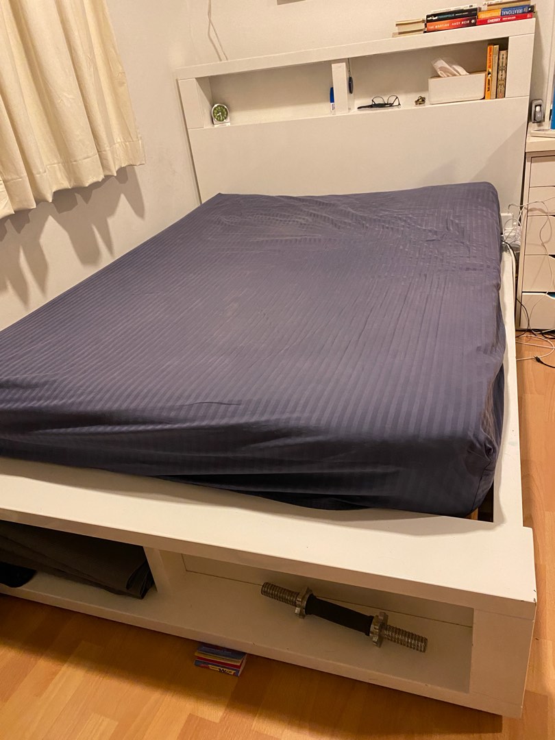 White Laminated Double Bed and Side Tables, Furniture & Home Living