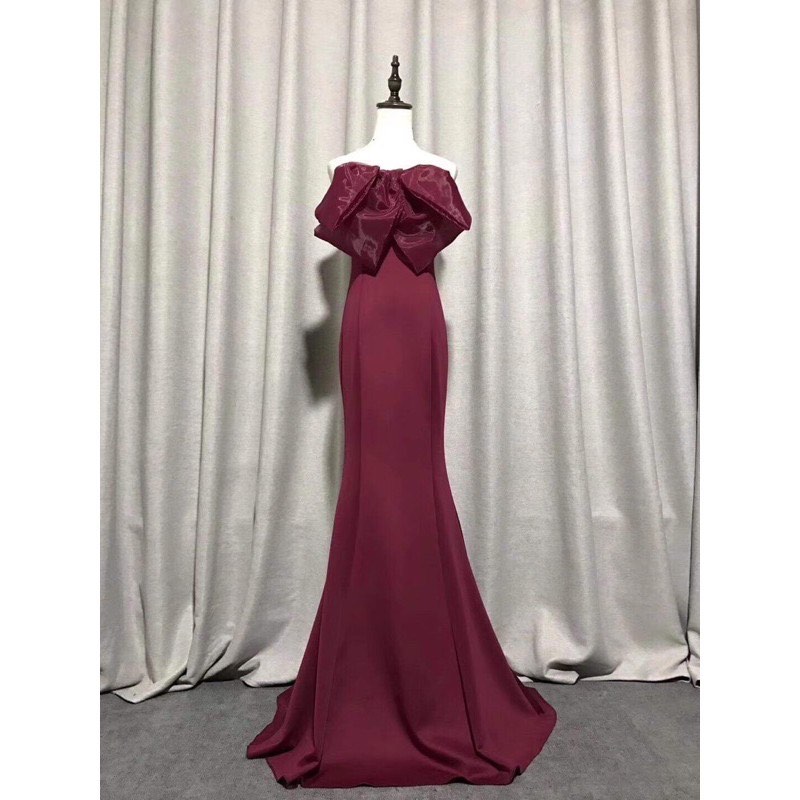 WINE RED EVENING GOWN on Carousell