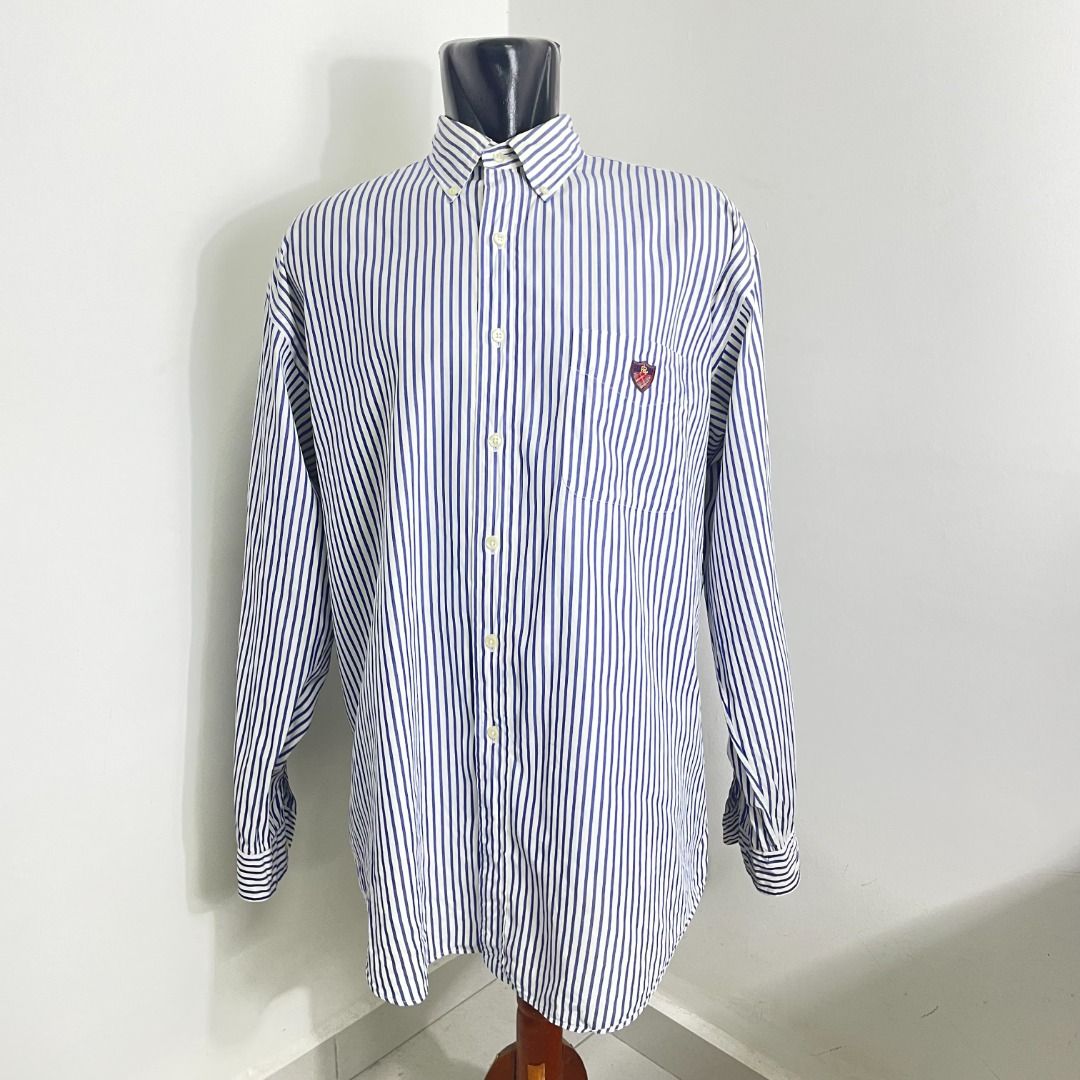 XXXL] POLO RALPH LAUREN OXFORD SHIRT BAJU KEMEJA WHITE BLUE STRIPE