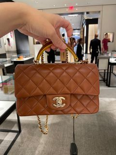 Chanel 23A Caramel Caviar Small Classic Flap with Champagne Gold Hardw