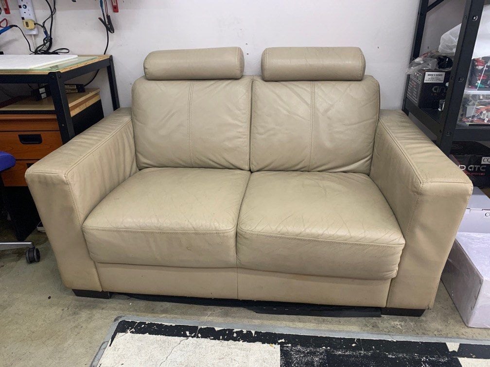 2 seater beige shop leather sofa