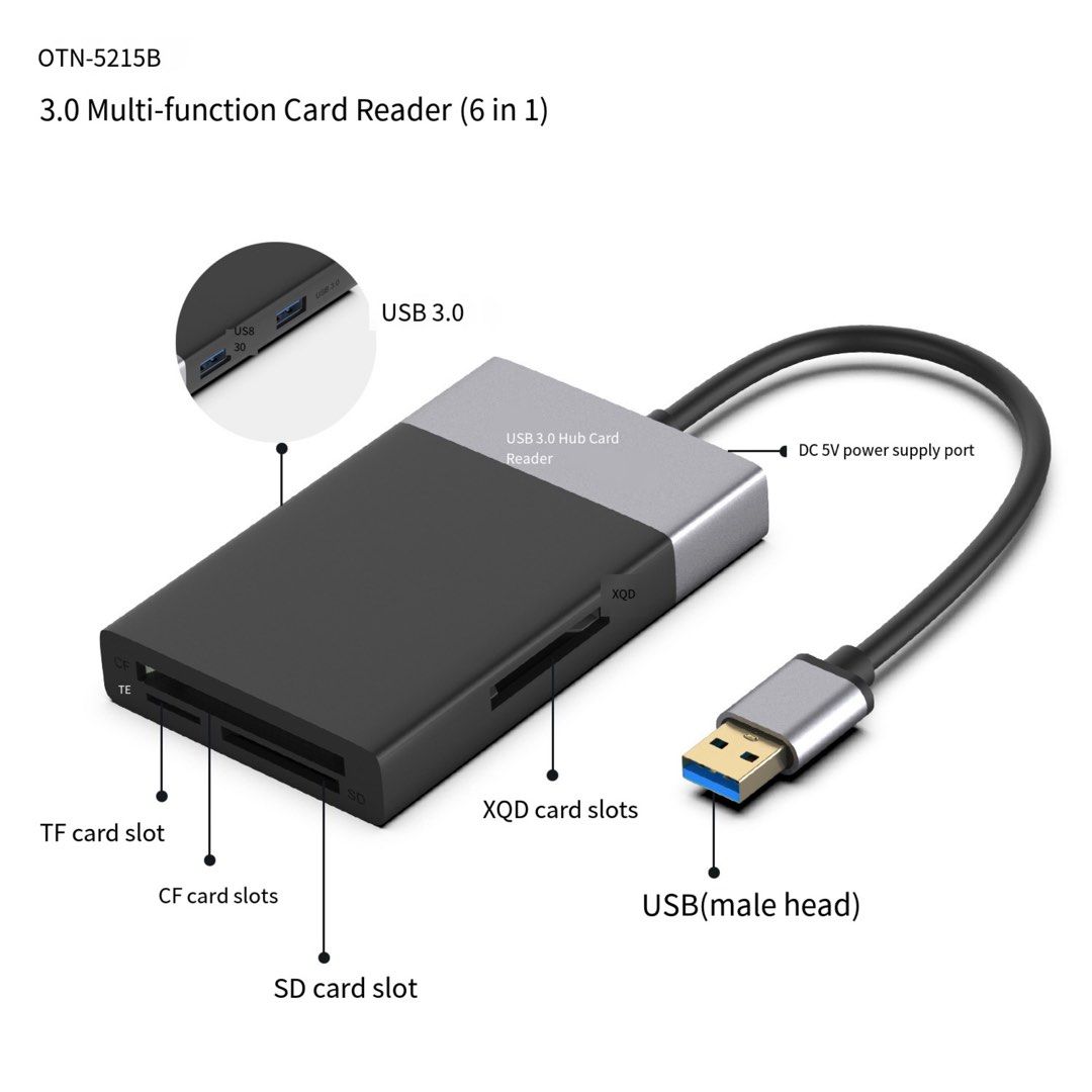 6in1 USB Type A Hub Card Reader – Multiport External Card Reader USB ...