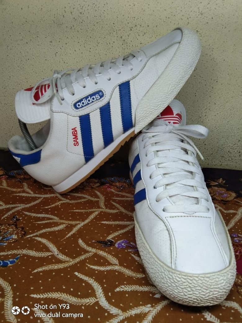 Adidas samba super white blue red sales