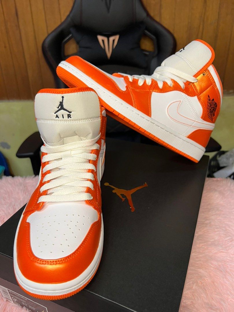 AJ 1 Mid Electro Orange Men s Fashion Footwear Sneakers on