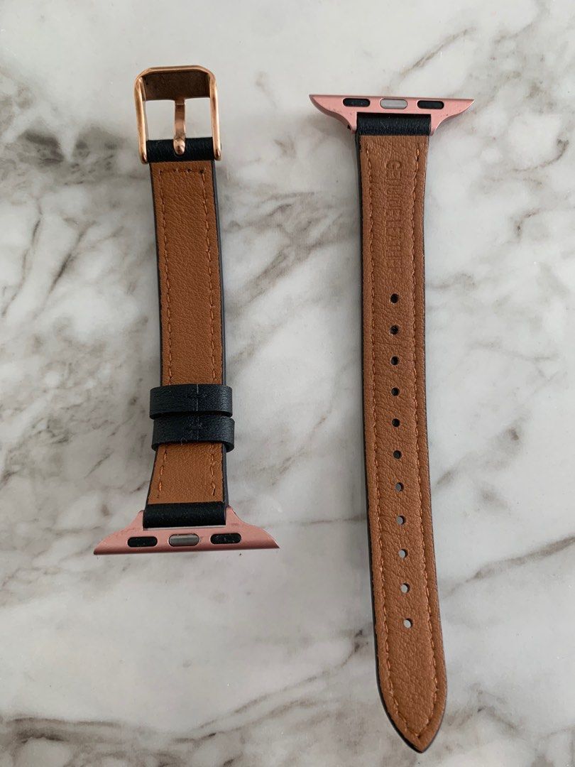 Apple Watch Slim Leather Strap Black Rose Gold Women s Fashion